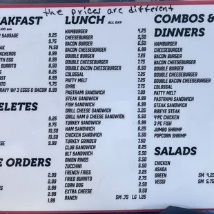 a menu for breakfast and lunch