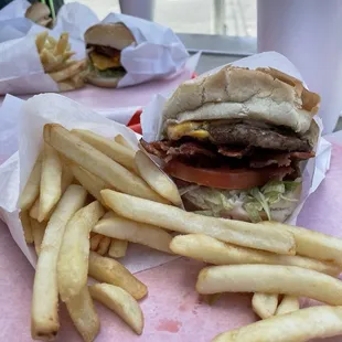 Double cheeseburger with bacon n fries
