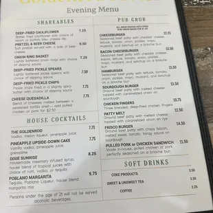 Dinner menu