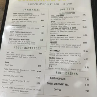 Lunch menu
