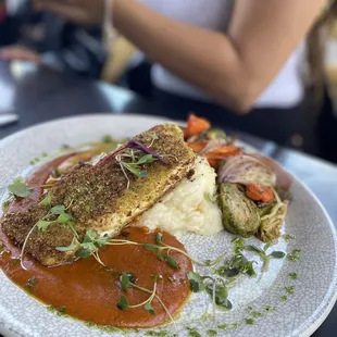 Pistachio crusted halibut