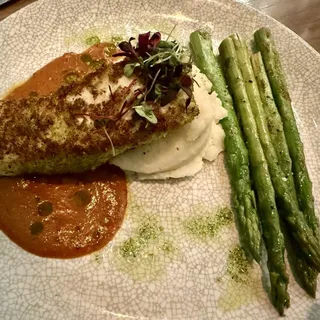 Pistachio Panko Crusted Halibut