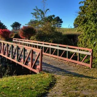 a bridge over a pond