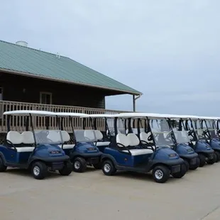 a row of golf carts
