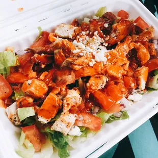 I ordered the buffalo wrap gluten free: in a bowl! It's a tasty, buffalo chicken salad. YUM!