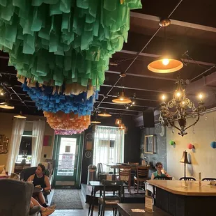 people sitting at tables in a restaurant