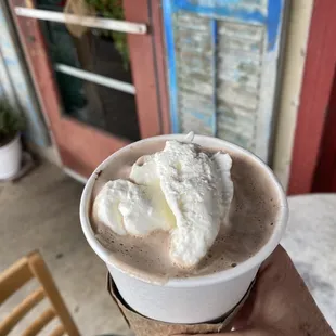 Hot chocolate on a cool December day. And YES to whipped cream! Of course