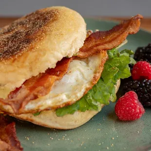 GOOD breakfast with cage-free egg, your choice of add-ons including bacon, sausage, and avocado - all on a scratch-baked English Muffin