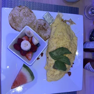 Denver omelette with fruit and English muffin