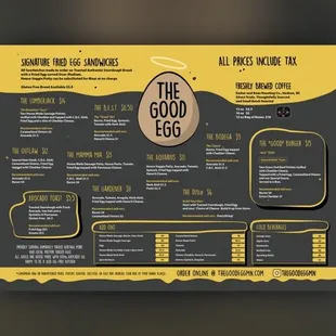 the menu for the good egg