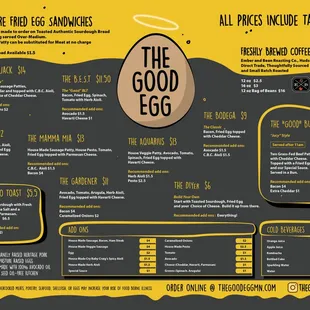 the menu for the good egg