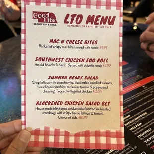 New LTO menu - Aug 2023