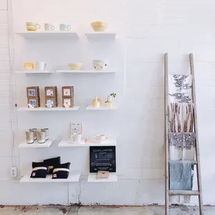 Porcelain ceramics, hand printed linens, and BirdProject Soaps