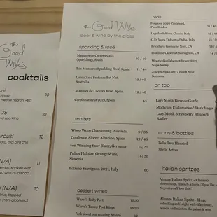 Drink menu
