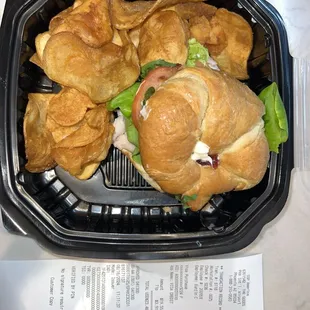 Turkey croissant sandwich just under $20 includes chips.