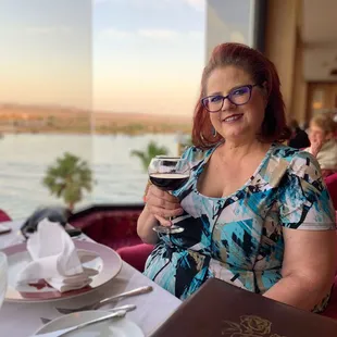 Enjoying the house Merlot and the view