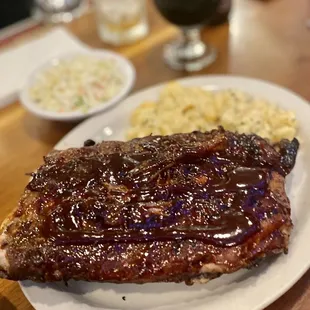 Pork Ribs with Mac &amp; Cheese and Coleslaw.