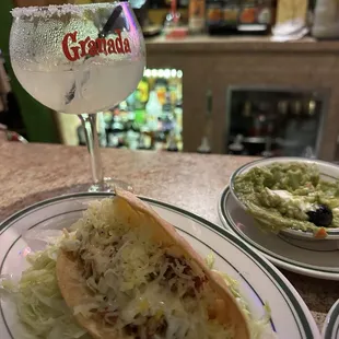 Chicken taco and a stiff Margarita