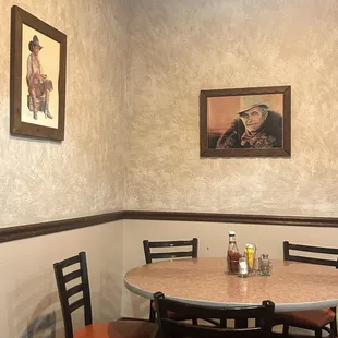 a table and chairs in a restaurant