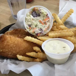 Fish and Chips Basket with Fries and Cole Slaw
