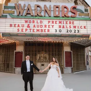 Getting married at the Grand 1401 has it's perks - You can get custom signage at Warnors Theater across the street for every one to see!