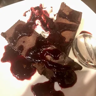 Chocolate flourless cake. It's very dense. A bit bitter.