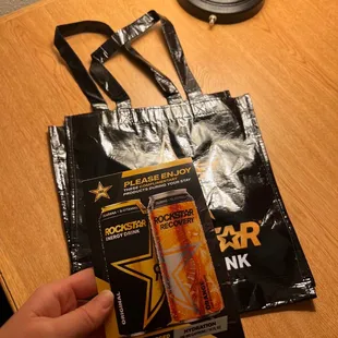 Complimentary drinks and bags in room