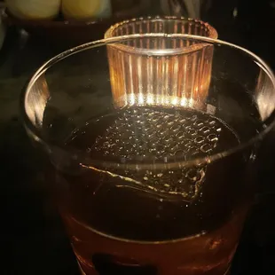 House-made special - View from the Six - bourbon, fernet, cherry vanilla bark bitters, Angostura bitters, and pinch of sugar. Wow.