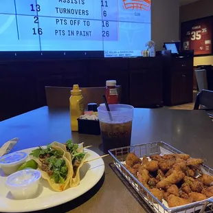 Tacos, fried pickles