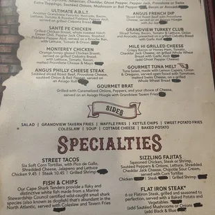 Menu with no prices