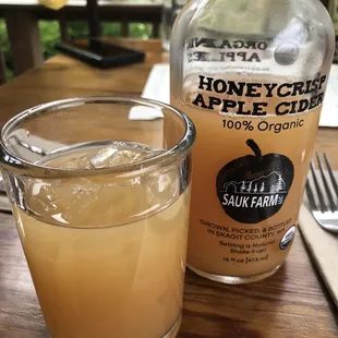 Sauk Farm Honeycrisp Apple Cider (non-alcoholic) $8. From the beverage fridge in the front area of the restaurant.