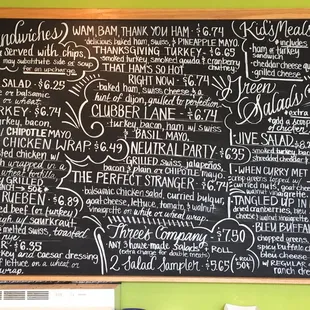 Sandwich and wrap choices.