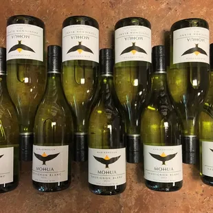 six bottles of white wine