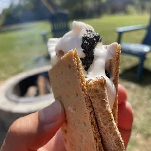 S&apos;mores from the package they sell to go to the campfire with.