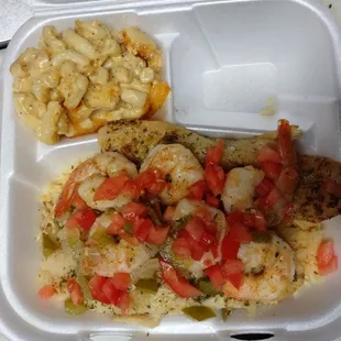 Shrimp and grits, Mac and cheese
