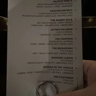 Small cocktail menu