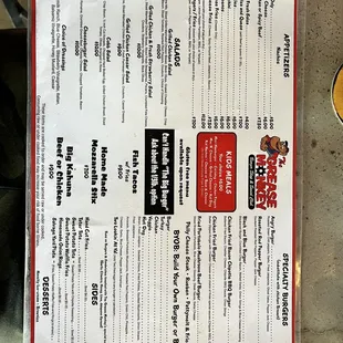 the menu for the restaurant