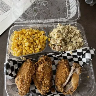 Sweet Buttered Corn Wings and dirty rice