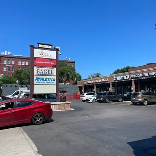 a red car in a parking lot