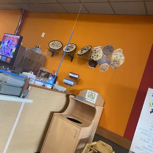 a display of cookies on the wall