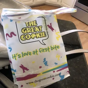 a bag of cookies on a kitchen counter