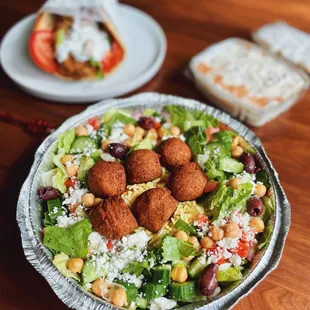 Greek salas + falafel (hummus in the back)