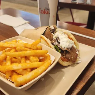 Gyro sandwich with fries