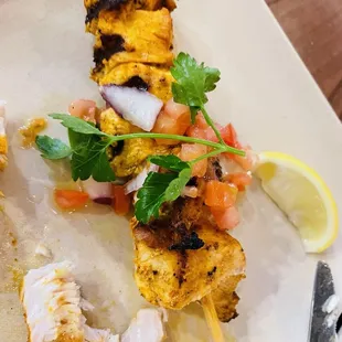 Chicken skewer felt raw.