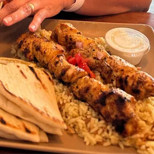 The chicken souvlaki platter was delicious.