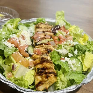 Large Greek Salad with Chicken Skewer