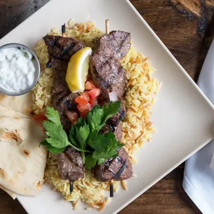 Steak Tenderloin Souvlaki Plate