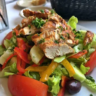 The Blue Mediterranean Salad with no cheese or dressing or onions