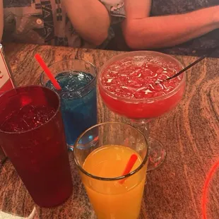 Electric Lemonade, Martini, Water, and a Mimosa