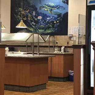 a restaurant with a buffet